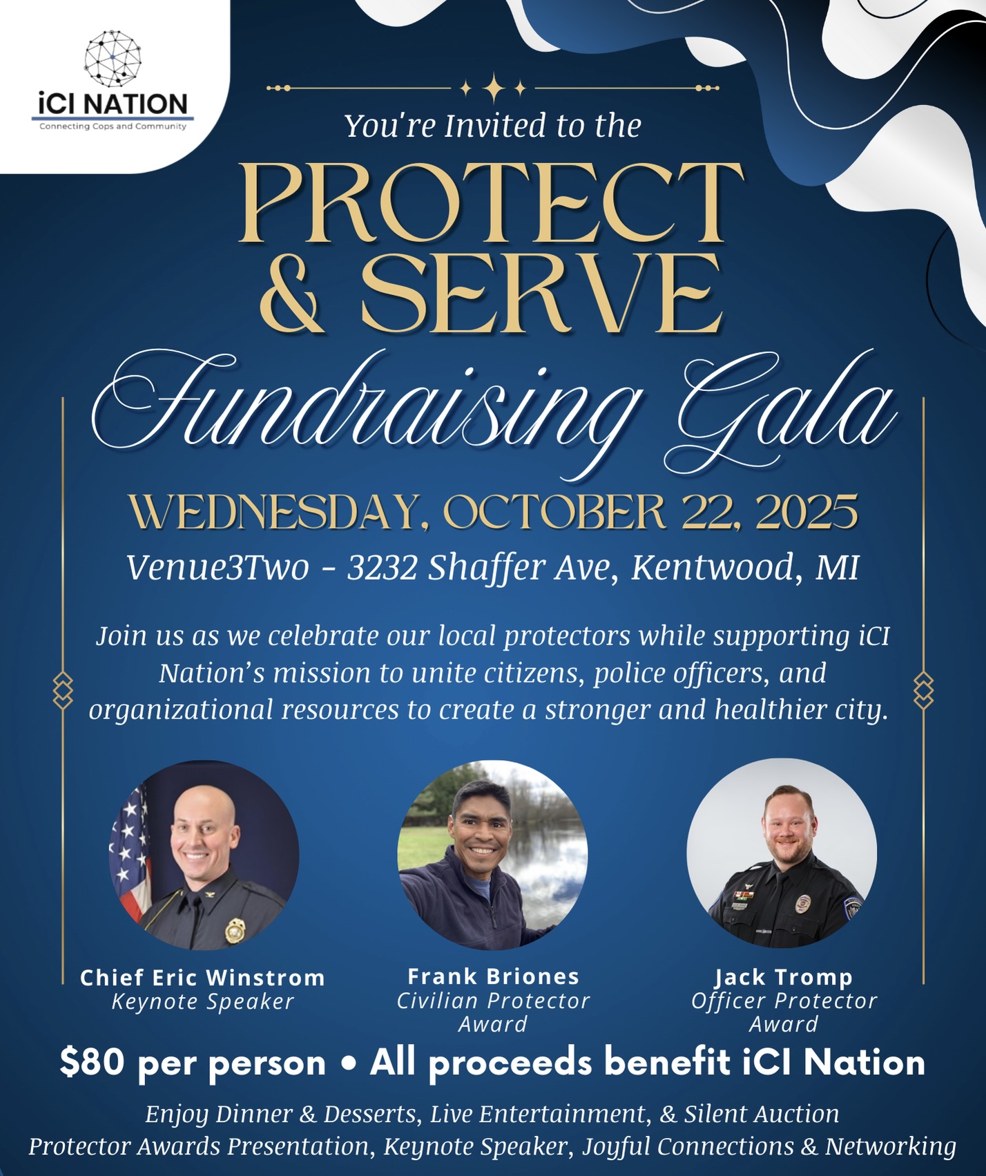 Dark Blue and Gold Elegant Gala Night Invitation - 1